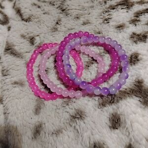 Handmade four piece cute colorful hot pink and purple bracelet set